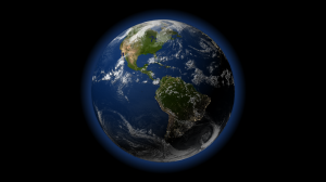 Render of the earth with the basic atmospheric glow. The glow is not complete yet, however, because it should not show up in the dark side of the earth. Click for full size image.